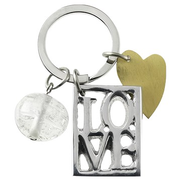 Rader 字樣鑰匙圈 印度製 含愛心、玻璃、黃銅、不鏽鋼  7 x 6 x 2cm  愛意 銀色 + 黃色  1個