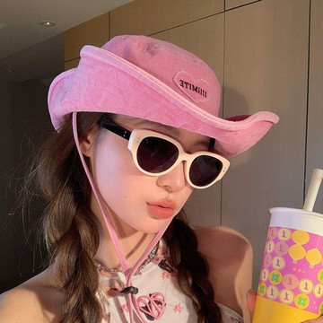 粉色愛心 戶外登山帽女 夏季海邊遮陽 防曬帽 西部牛仔帽 多巴胺漁夫帽 太陽帽 露營帽 沙灘帽 釣魚帽子 防紫外綫