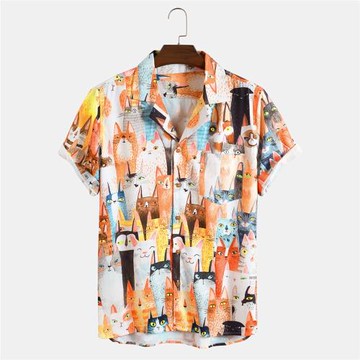 Men Casual Animal Print Short Sleeve Shirt男動物印花短袖襯衫