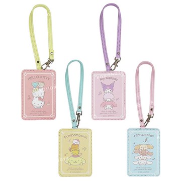 小禮堂 Sanrio 三麗鷗 皮質票卡夾附腕繩 (好友大臉款)