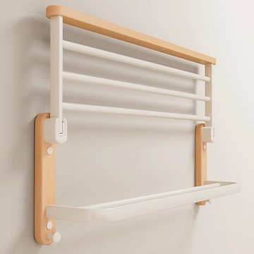 韻潔雅 北歐風格實木衛浴五金套裝折疊毛巾桿壁掛式木毛巾架鋁衣架馬桶角架牙刷架收納整理器