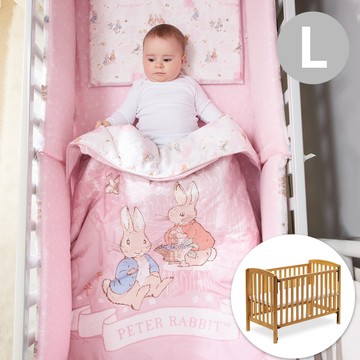 奇哥 - 比得兔原木大床附床墊+悅讀比得兔大床四件床組/寢具組-L(嬰兒床 嬰兒床墊)-粉色