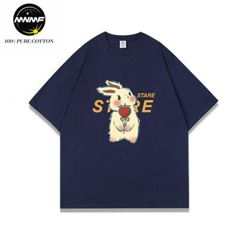 【MNMF】兔子草莓印花T 圓領打底衫女 男士短袖T恤 100%纯棉短袖T shirt 重磅t 短T 夏天薄款 透氣排汗