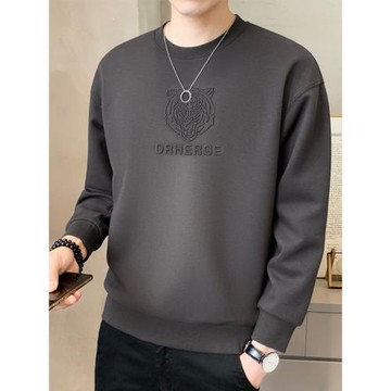 純色鋼印男士衛衣春秋季2025新款潮流寬松加絨厚打底衫男冬裝上衣