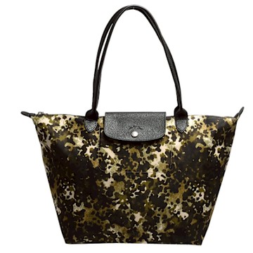LONGCHAMP Le Pliage Fantaisie系列迷彩印花長把肩背/手提水餃包(大-卡其綠)