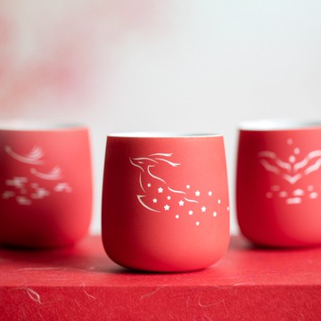 山水間 福祿壽雕刻杯 陶瓷馬克杯水杯家用茶杯送長輩祝福禮品杯子