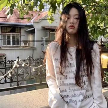 T恤長袖純棉美式復古慵懶風寬松打底衫時尚百搭白色女顯瘦春秋季新款【倪醬】