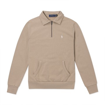 Polo Ralph Lauren RL 熱銷刺繡小馬立領半開襟大學T恤 上衣-奶茶色