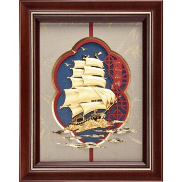 純金 金箔畫 博雅系列~【一帆風順】....26 x33 cm