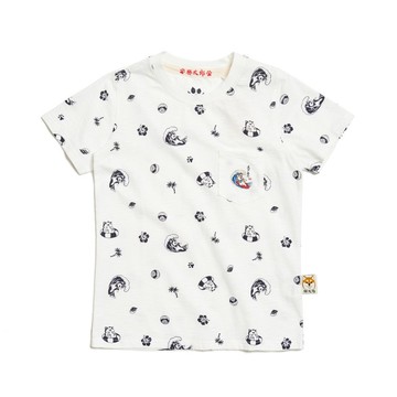 江戶勝 日系 女裝 勝太郎 夏日滿版印花短袖T恤(米白色) #上衣