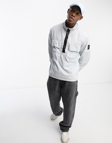 Marshall Artist krinkle nylon half zip shirt in grey