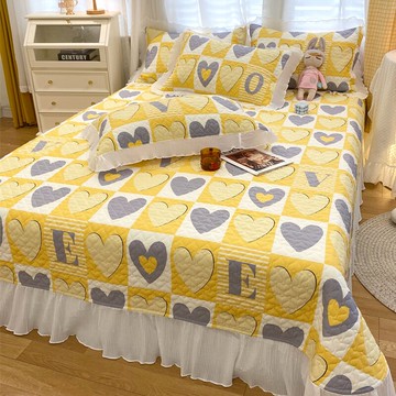 純棉網紅夾棉床蓋全棉絎縫床單三件套四季通用榻榻米床鋪蓋高級感