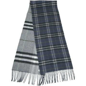 BURBERRY 巴寶莉 100%喀什米爾雙面粗細格紋羊絨圍巾(168x30CM/深藍x灰)