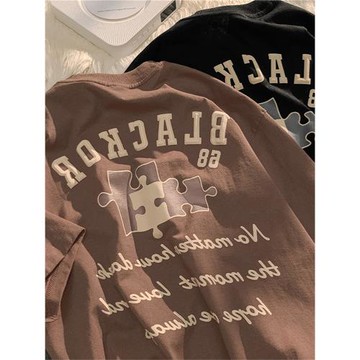 日系復古潮牌字母純棉短袖t恤男女加肥特大碼胖mm寬松原宿情侶裝