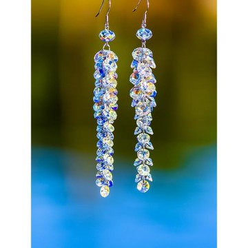 美若黎明高級感純銀水晶耳環長款氣質流蘇耳墜超閃耳飾晚禮服配飾