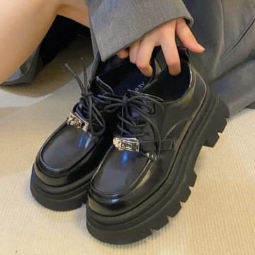 秋冬厚底小皮鞋女銀鎖扣瑪麗珍鞋松糕樂福鞋增高英倫風矮子樂顯瘦