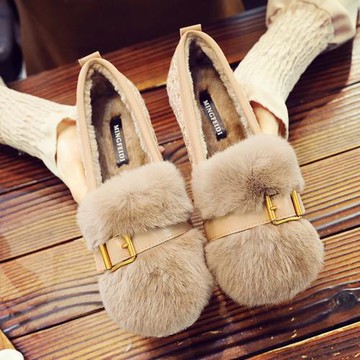 2025新款秋冬季小香風女鞋毛毛鞋外穿淺口單鞋兔毛甜美加絨豆豆鞋