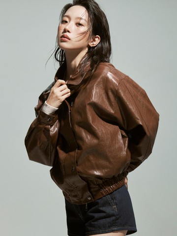 Vintage Overfit Eco-Leather Jumper [Brown]
