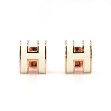 Hermes Pop H 立體簍空橢圓logo耳環-mini(白/玫瑰金)