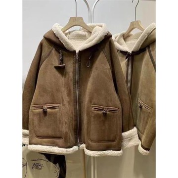 韓版胖mm大碼300斤加絨加厚皮毛一體外套女秋冬新款寬松外套上衣2