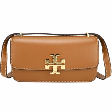 TORY BURCH Eleanor 小型 拋光金雙T標誌矩形肩斜背包(棕色)