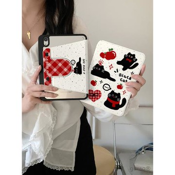 卡通潑墨蘋果黑貓360度旋轉適用ipad11保護殼air7新款ipad10帶筆槽air6防摔11寸蘋果平板保護套10.9女mini7