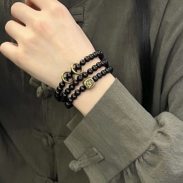 已開光過爐🙏🏻藏式手鍊 西藏手鍊 天然藏式雙圈手鏈學生中式複古黑檀木手串冷風小衆設計手