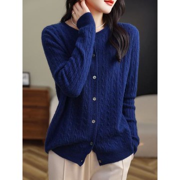 撿漏~春秋新款100%山羊絨衫女圓領麻花羊毛外套針織打底衫寬松韓