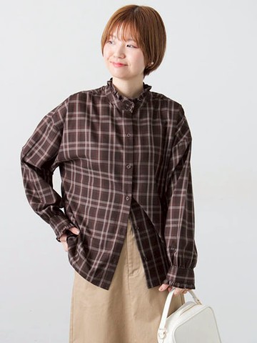 甜美荷葉邊立領排釦襯衫(0F001316410) - Lugnoncure