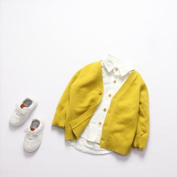 春秋款日系ins男女童姜黃色針織開衫兒童純棉毛衣毛線衫開衫外套