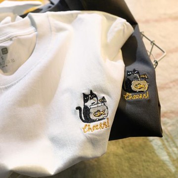 Upch 回歸zui簡單的生活探尋本質 小眾感貓咪刺繡短袖T恤寬松男女