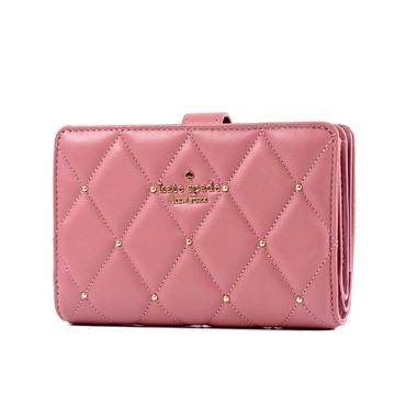 KATE SPADECarey  絎縫鉚釘菱格紋釦式中夾-乾燥玫瑰粉