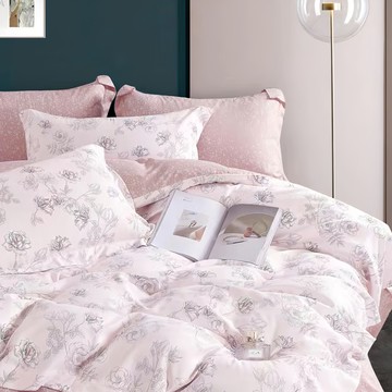 Prawear 巴麗維亞 石墨烯賽萊爾天絲4件組  兩用被182 x 212 + 床包152 x 188 x 35cm + 薄枕套45 x 75cm  洛鈴 粉紅色