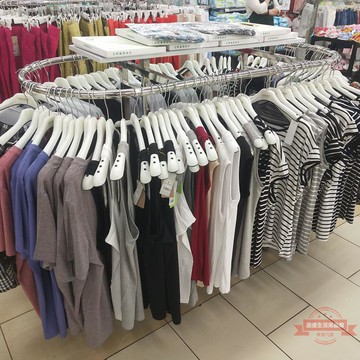 新款女裝服裝店衣架展示架雙杠圓形中島落地式童裝貨架陳列架帶板
