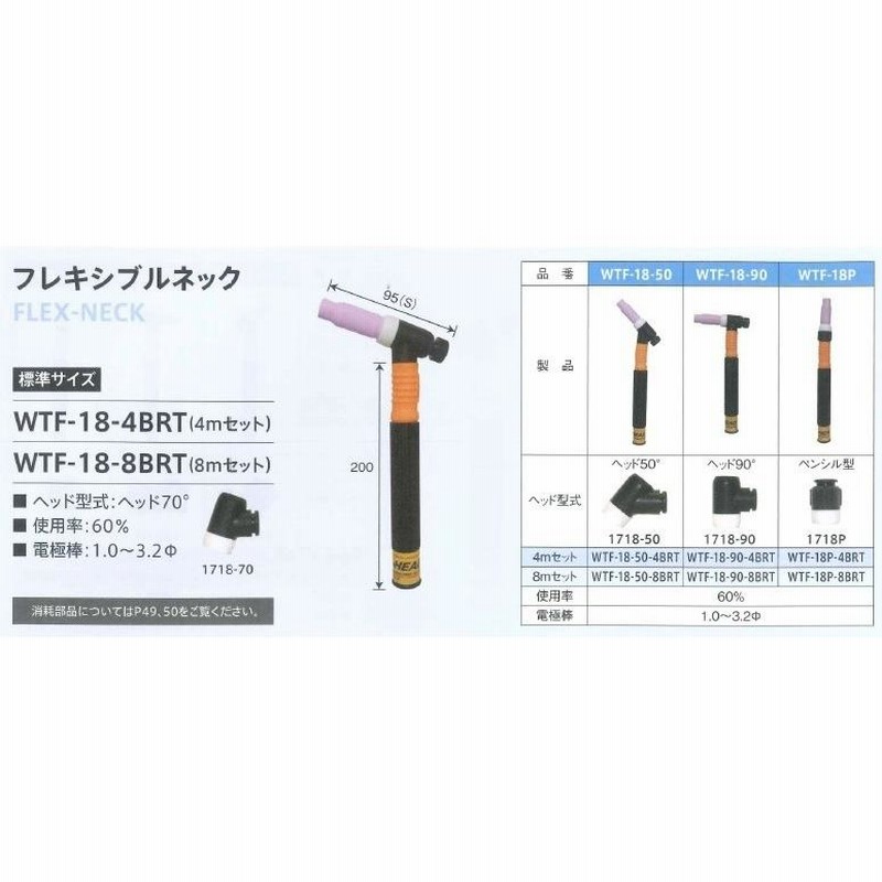 ウエルドテック ヘッド交換式フレキシブルTIG溶接トーチ