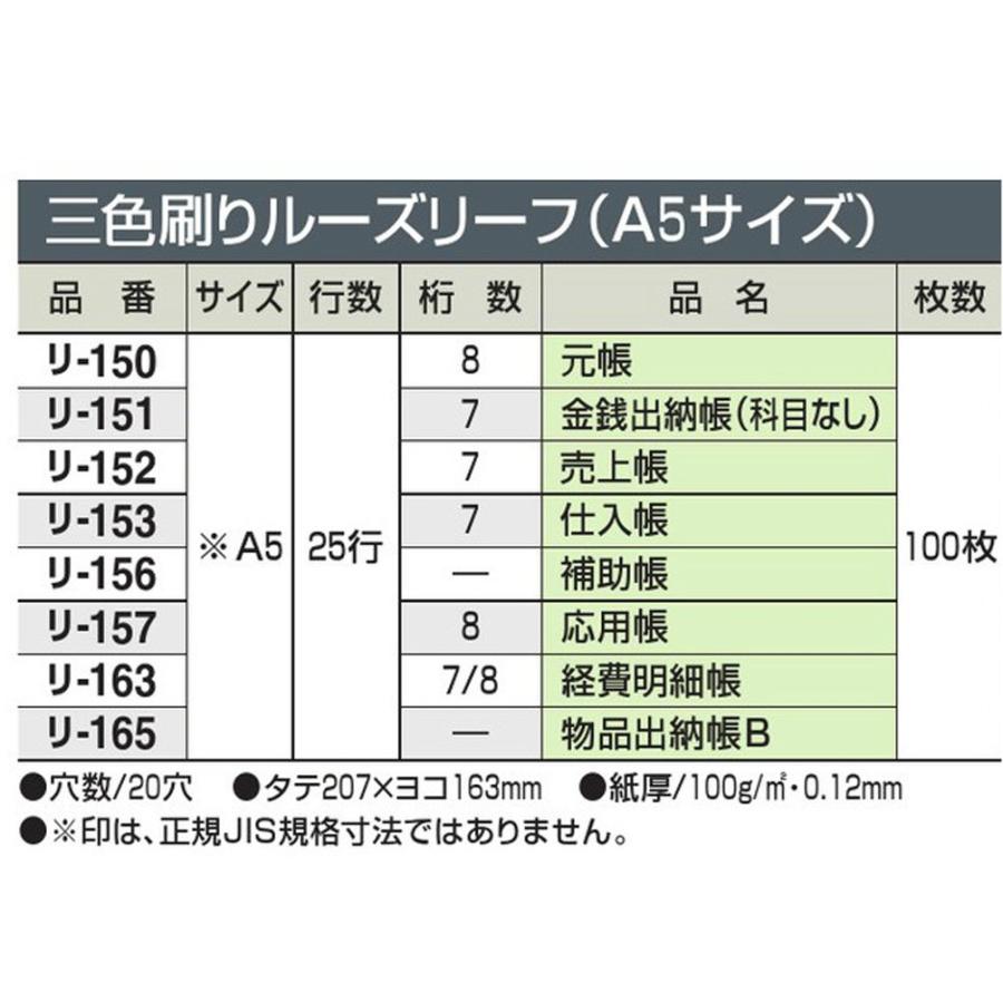 コクヨ 三色刷ルーズリーフ A5 補助帳 20穴 リ-156Z