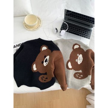 男童卡通毛衣秋冬裝2024新款兒童洋氣小熊打底衫中小童柔軟針織衫