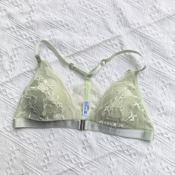 前扣三角杯文胸性感薄款蕾絲花邊美背聚攏無鋼圈夏季透氣女士內衣