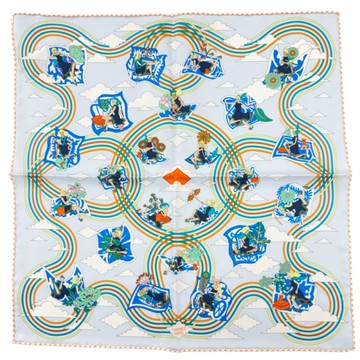 【二手名牌BRAND OFF】HERMES 愛馬仕 藍色 Carres Volants 絲綢 絲巾