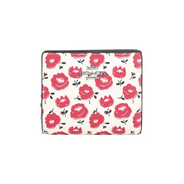 COACH C Logo 拉鍊花卉圖案塗層帆布暗釦二折短夾(紅色) CBO76 SVWGZ