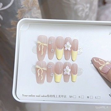 🥰可可新品🥰奈姿 純手工穿戴甲芝士奶黃立體浮鵰蝴蝶貓眼款穿戴甲美甲貼片手工穿戴甲高級感穿戴甲顯白美甲片新年穿戴甲 AFV