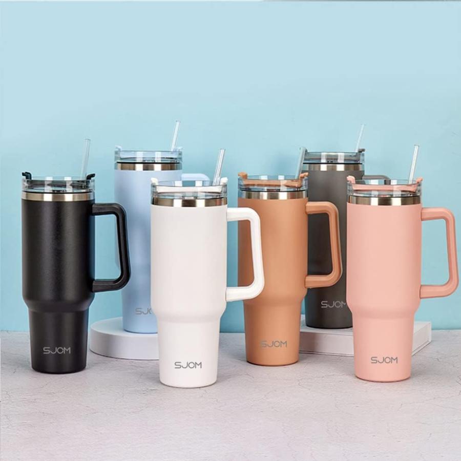 MOLERFO 40 Oz Tumbler with Handle and Straw Lid Insulated Reusable Stainless Steel Water Bottle Travel Mug Iced Coffee Cup Gifts for Women Men