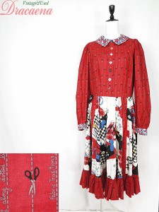 レディースワンピース古着 レトロ ハンドメイド ドーリー 洋裁柄 赤 コットン パフスリーブ フリル ドレス フレア ワンピ ロング丈 18lfe 通販 Lineポイント最大1 0 Get Lineショッピング