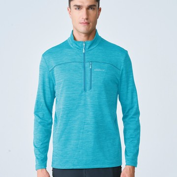 【WILDLAND荒野】男拉鍊鬆餅格保暖機能衣冰河藍色