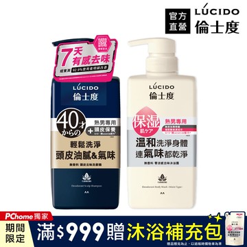【日本LÚCIDO倫士度】零涼感去味洗髮沐浴組