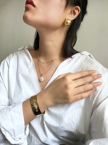 惡魔之眼 淡水珍珠 2 in 1 鈦鋼頸鏈 N159