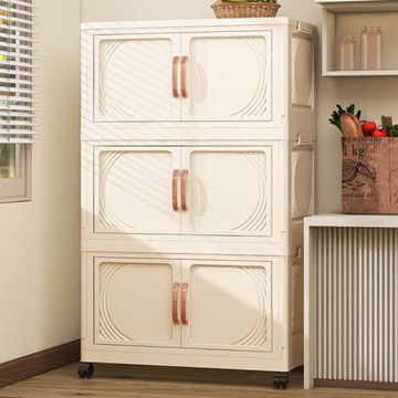 跨境可折疊收納柜置物柜家用客廳零食玩具收納箱雙開門透明儲物柜