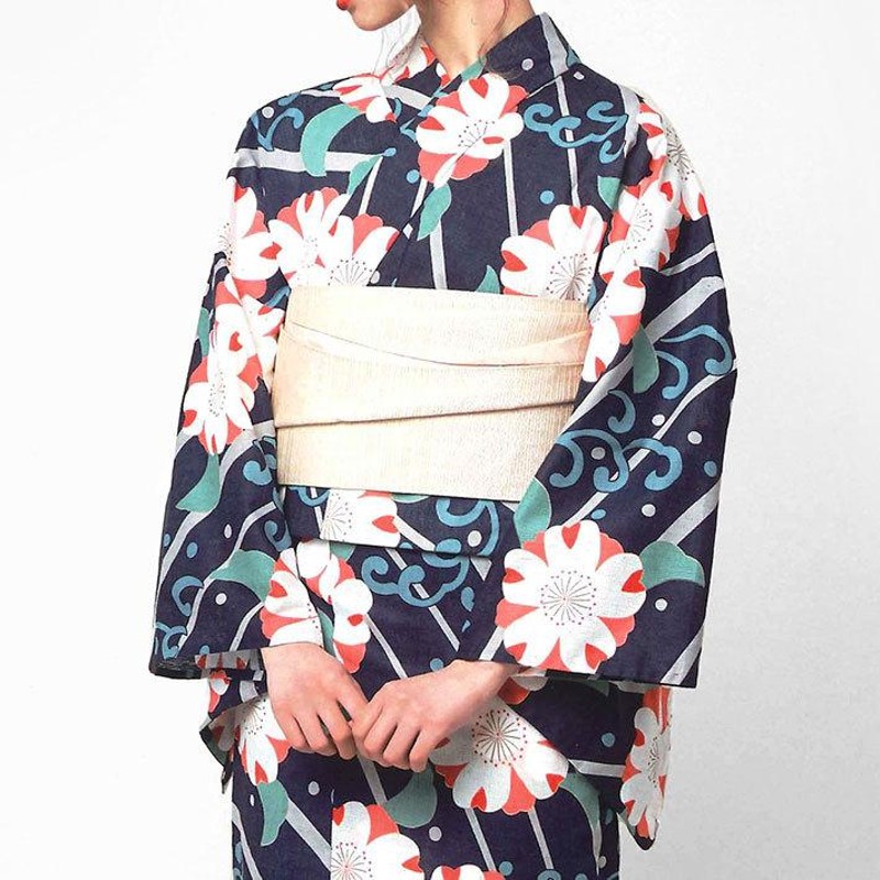 二部式浴衣 セパレート 桜柄 モダン レトロ 帯付き 浴衣セット 日本製 美品 二部式浴衣 波とさくら 桜 紺 花 古典柄 レディース 10代 20代
