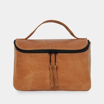 干邑色復古皮革洗漱包 – 手工化妝品收納包