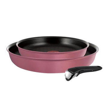 Tefal 特福 巧變精靈系列 L6569012 3入  26 公分平底鍋 + 22 公分小平底鍋 + 可拆式把手  玫瑰粉  1組